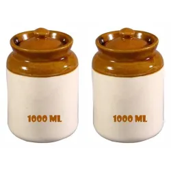 Handmade Ceramic Pickle Jar With Lid (Set Of 2) | Achar Container | 1000Ml Containers For Pickles & Spices 