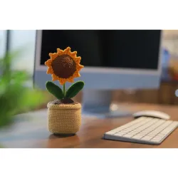Handmade Crochet Flowers Completed Hand Woven Sunflowers Daisy Knitted Potted Plants Knitted Flower for Car Dash Decoration, Table Decoration, Home Decoration Pack-1