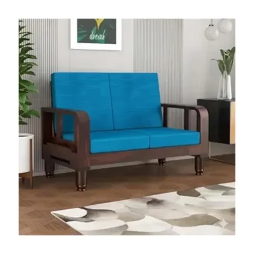 Image of HANDWOOD FURNITURE Solid Wood 2 Seater Wooden Sofa Set 