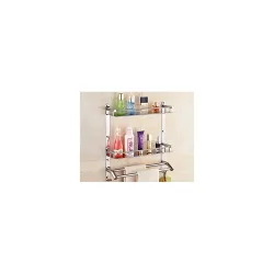 HANDY Self Adhasive Bathroom Accessories Set Stainless Steel 3 Layer Bathroom Shelf | Towel Holder Multipurpose Wall Mount | No-Drill Bathroom Organiser Towel Racks with Hook (16x5x17 inch)
