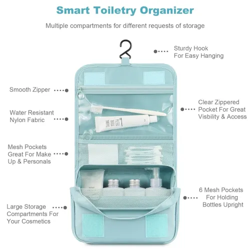Image of Hanging Cosmetic Travel Bag with 3 Refillable Bottles
