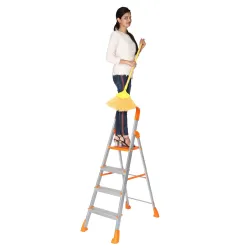 Happer Premium Foldable Aluminium Step Ladder, Clamber Pro, 4 Steps (Orange & Satin)