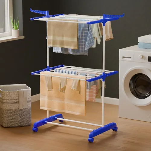 Image of Happer Premium 2 Layer Cloth Drying Stand, Compact Jumbo (Blue) Plastic