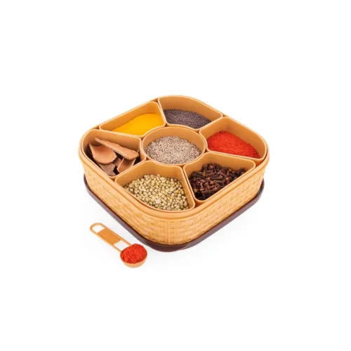 Image of HAPPI Plastic Masala Box for Kitchen 7 Compartments with Spoon