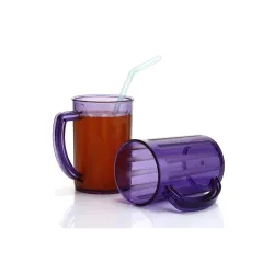 HAPPI Unbreakable Water and Juice Drinking Glass with Handle - Beer/Wine Shake Mug, Plastic PET Transparent Stylish Sharbat Glass, 400 Ml - Set of 2 (Purple)