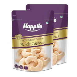 Happilo Premium Natural Whole Cashews 1 Kg (Pack of 2) | Dry Fruits, Kaju, Healthy Snacks | Unsalted Cashew Nuts | Crunc