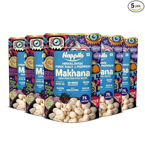 Image of Happilo Roasted Makhana Himalayan Salt & Pepper 55g * Pack of 5