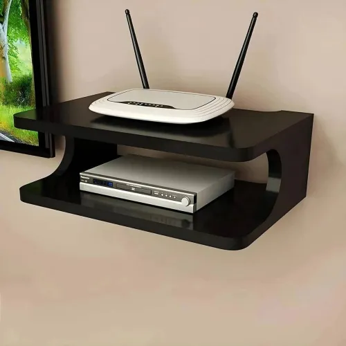 Image of HAPY HAVEN MDF Wall Shelf – STB + Router Stand (Black)