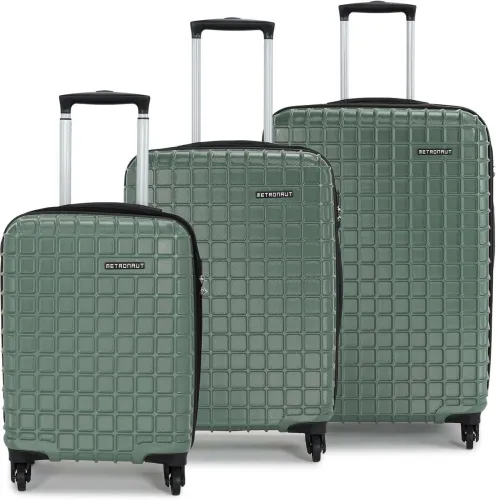 Image of Hard Body Set of 3 Luggage 4 Wheels - Grid Set-3 (20Inch+24Inch+28Inch) - Green