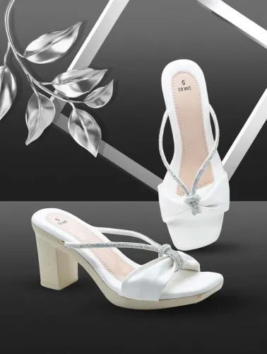 Image of Hardwood Women Heels Sandal (White , 3)