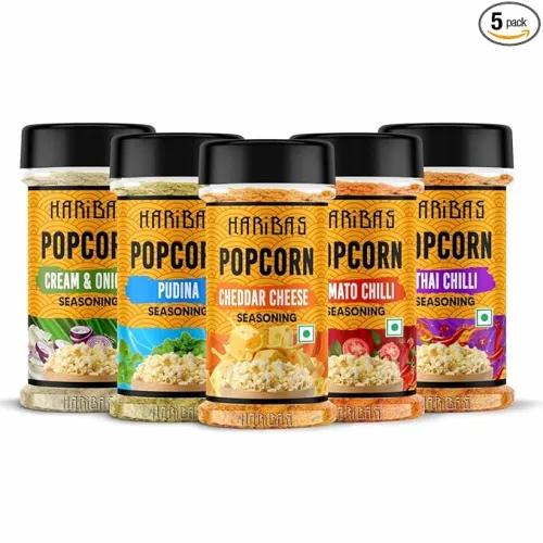 Image of HARIBAS Combo Pack Of 5 Pop Corn Seasoning Powder | Tasty Powder 50 G Each Sprinkle On Maggie/French Fries | Cheddar Che