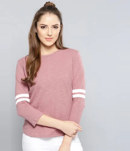 Image of HARPA Casual Regular Sleeves Solid Women Pink Top