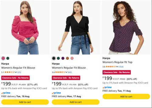 Image of Harpa Women's Regular Fit Blouse Starting @ ₹199