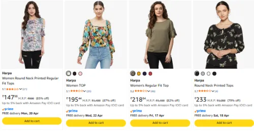 Image of Harpa Women's Tops Starting @ ₹147