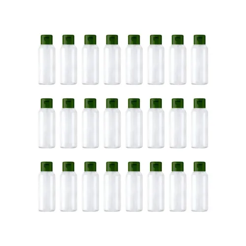 Image of HARRODS 24 Pieces 50ml Empty Bottle with Green Flip Cap Travel Size Containers Clear Plastic Bottle for Liquid, Lotion, 