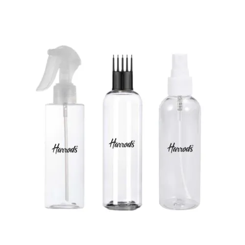 Image of HARRODS 200ml Transparent Empty Plastic Bottle for hair application (2 Fliptop + 1 Mist Spray) Pack of 3 | Perfect For H