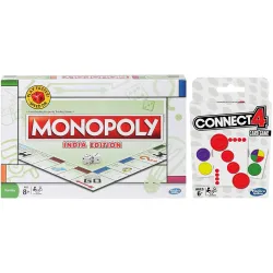Monopoly India Edition Game, for Ages 8 and Up & Hasbro Gaming Connect 4 Card Game for Kids Ages 6 and Up, 2-4 Players 4-in-A-Row Game