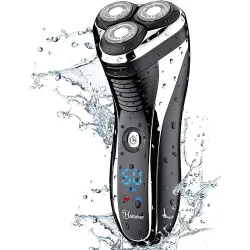 Hatteker Men's USB Rechargeable Electric Shaver Cordless Rotary Wet and Dry Beard Pop-Trimmer, Black