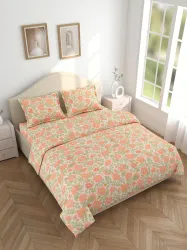 haus & kinder Microfiber Double Flat 200 TC Printed 1 Bedsheet with 2 Pillow