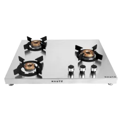Haute Kitchen Evoque Series 3 Burner Gas Stove | 1mm Stainless Steel Body | 1 Jumbo, 1 Medium & 1 Small Burner | Doorste