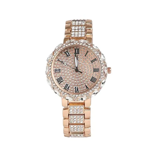 Image of Haute Sauce Women's Embellished Analog Dial with Stainless Steel Strap | Foldover Closure | Quartz Movement | Battery Po