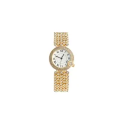 Haute Sauce Women's The Bling Round Watch | California Gold Stainless Steel Strap | Ivory White Dial | One-Size | Foldover Closure | Quartz | Battery | Wrist Belt Watch for Female and Girls