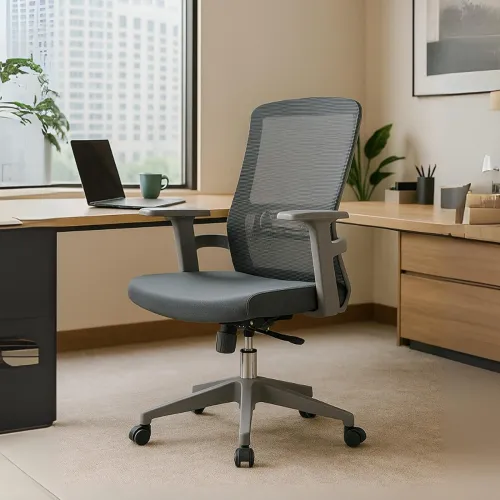 Image of HAVAI Ergolite Mid Back Ergonomic Mesh Office Chair | One Lock Tilt Mechanism | Fixed Armrests | Nylon Base | Breathable