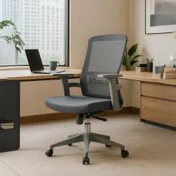 HAVAI Ergolite Mid Back Ergonomic Mesh Office Chair | One Lock Tilt Mechanism | Fixed Armrests | Nylon Base | Breathable
