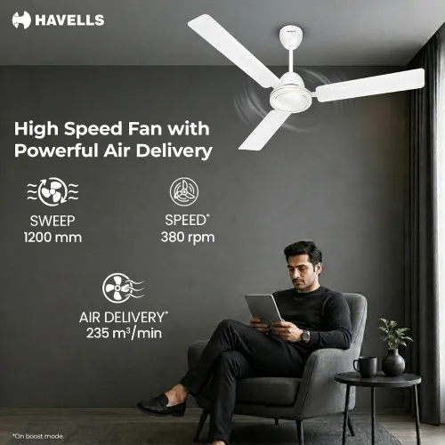 Image of Havells 1200mm Ambrose DX BLDC Motor Ceiling Fan for Home | Remote Controlled, High Air Delivery Fan | 5 Star Rated, Upt