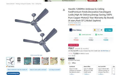Image of Havells 1200Mm Ambrose Es Ceiling Fan