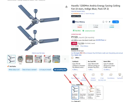 Image of Havells 1200Mm Ceiling Fan pack 2