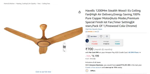 Image of Havells 1200Mm Stealth Wood I Es Ceiling Fan