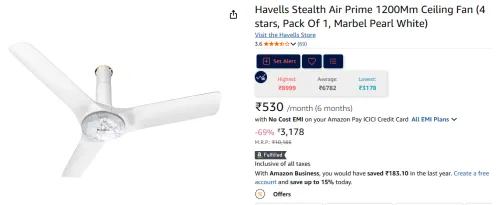 Image of Havells Stealth Air Prime 1200Mm Ceiling Fan 