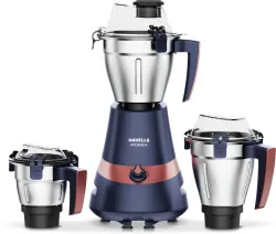 HAVELLS Atomica 1000 W Mixer Grinder (Atomica 1000W 3 Jar Mixer Grinder, 3 Speed, Stainless steel blade | 3 Jars | Dark Blue, Brown)