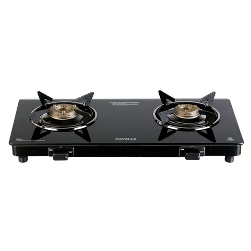 Image of Havells Calore Gas stove |2 Heavy Duty Forged Brass Burner|6 mm Toughened Glass| Premium Valves| Removable Drip Tray|Sof