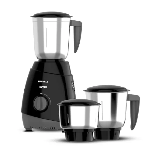Image of Havells Capture 500W Mixer Grinder 3 Stainless Steel Jars 21000 RPM High-Speed Motor