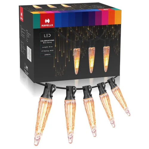 Image of Havells Celebrations Bliss String Light for Indoor Festival Decoration (3 Metre,10 Feet, 16 Bulbs & 2 Spare Bulbs)