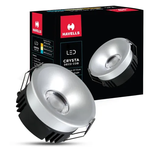 Image of Havells Crysta Deco Cob 18W 6K Silver, Led-Spotlights, Energy Efficient, Long Life of 25000 Burning Hours, Beam Angle of