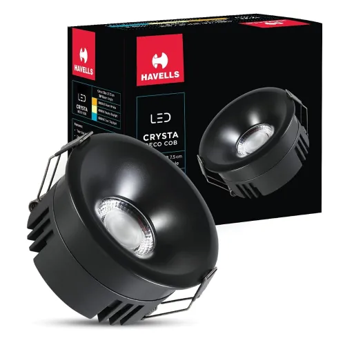 Image of Havells Crysta Deco Cob 12W 6K Matt Black Led-Spotlights Cool Daylight (6500K)