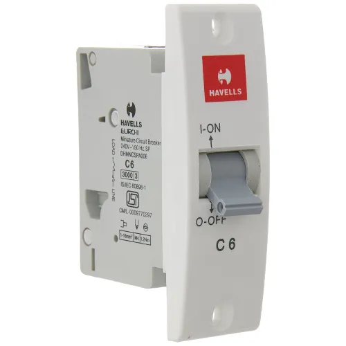 Image of Havells DHMNCSPA006 PVC Plastic 6A SP C Mini MCB (White)