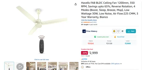 Image of Havells FAB BLDC 1200mm Ceiling Fan – Bianco
