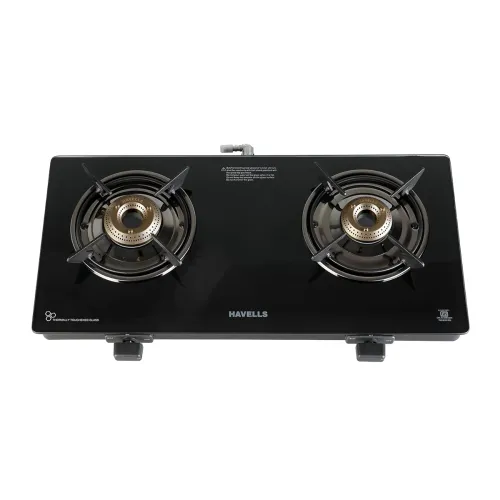 Image of Havells GEOSLIM Gas stove | 2 Heavy Duty Forged Brass Burner | 6 mm Toughened Glass | Premium Valves | Removable Drip Tr