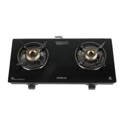 Havells GEOSLIM Gas stove | 2 Heavy Duty Forged Brass Burner | 6 mm Toughened Glass | Premium Valves | Removable Drip Tr