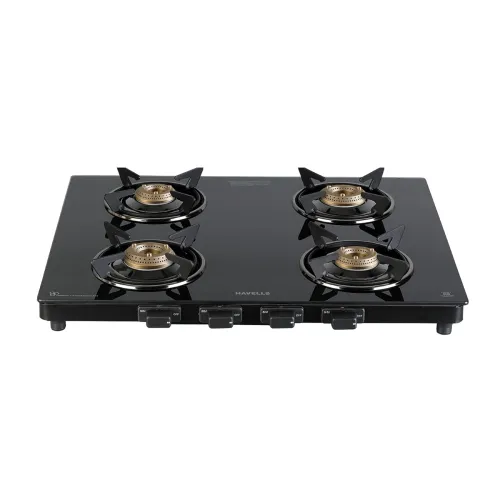 Image of Havells GEOSLIM Gas stove | 4 Heavy Duty Forged Brass Burner | 6 mm Toughened Glass | Premium Valves | Removable Drip Tr