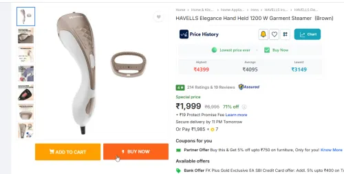 Image of HAVELLS Hand Held 1200W Garment Steamer  