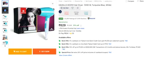 Image of HAVELLS HD3151 1200 W Hair Dryer 