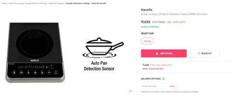 Image of Havells Insta Cooktop Steel 1200W Induction