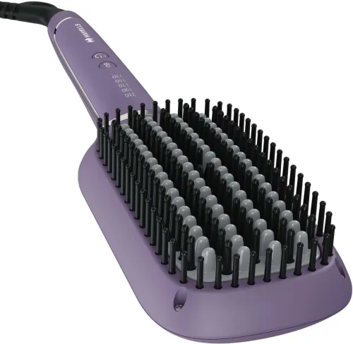 Image of HAVELLS Keratin Infused Brush with Temperature Control for All Hair Types HS4201 Hair Straightener Brush (Purple)