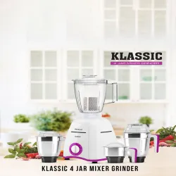 Havells Klassic White & Purple 5 Pcs 750 W Hands Free Twisting Juice Filter Mixer Grinder