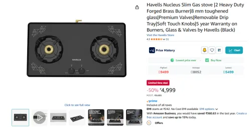 Image of Havells Nucleus Slim 2-Burner Gas Stove
